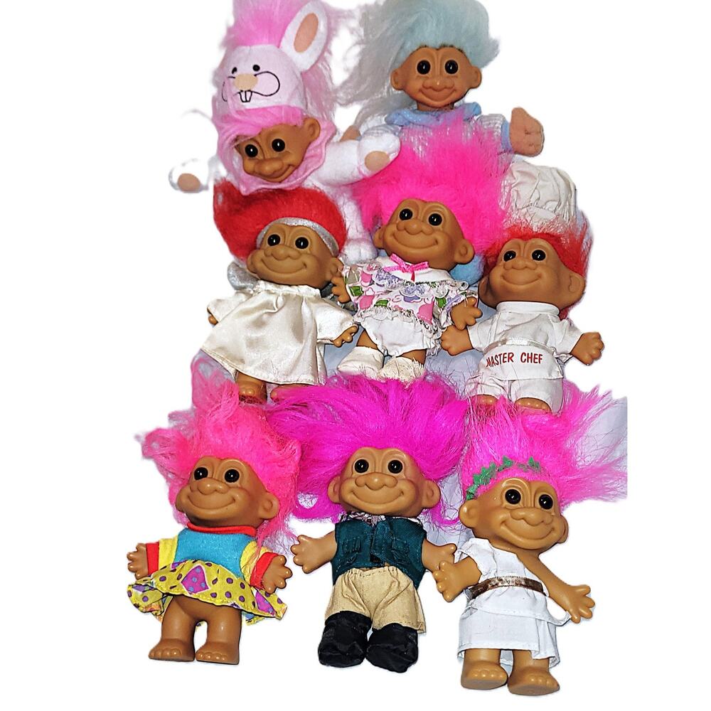 (6S) 6" & 4" Vintage Mixed Group of Russ Troll Doll Lot of 8